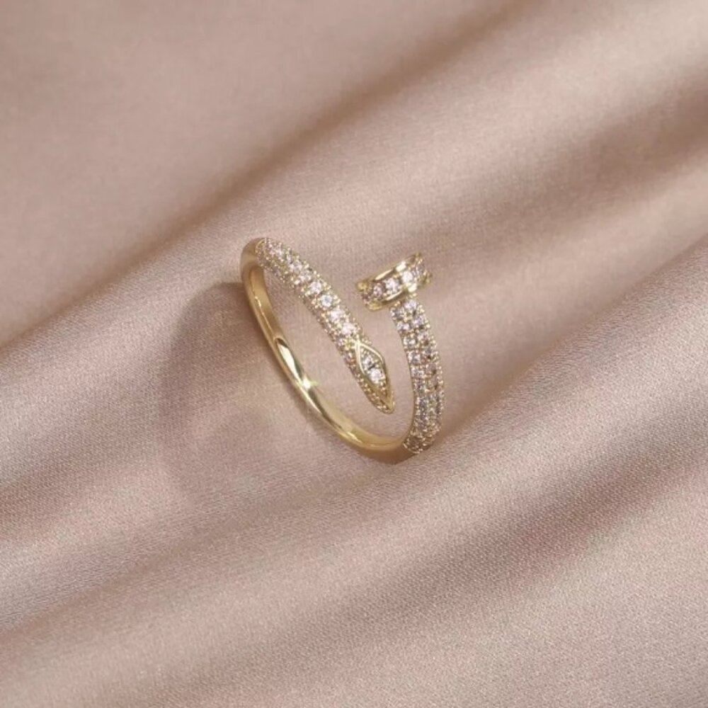 Anthropologie Gold Snake Ring with Crystal Accents